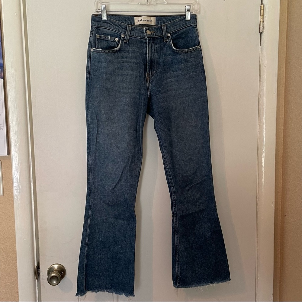 Reformation Cropped Flood Jeans in Kasai Wash 25